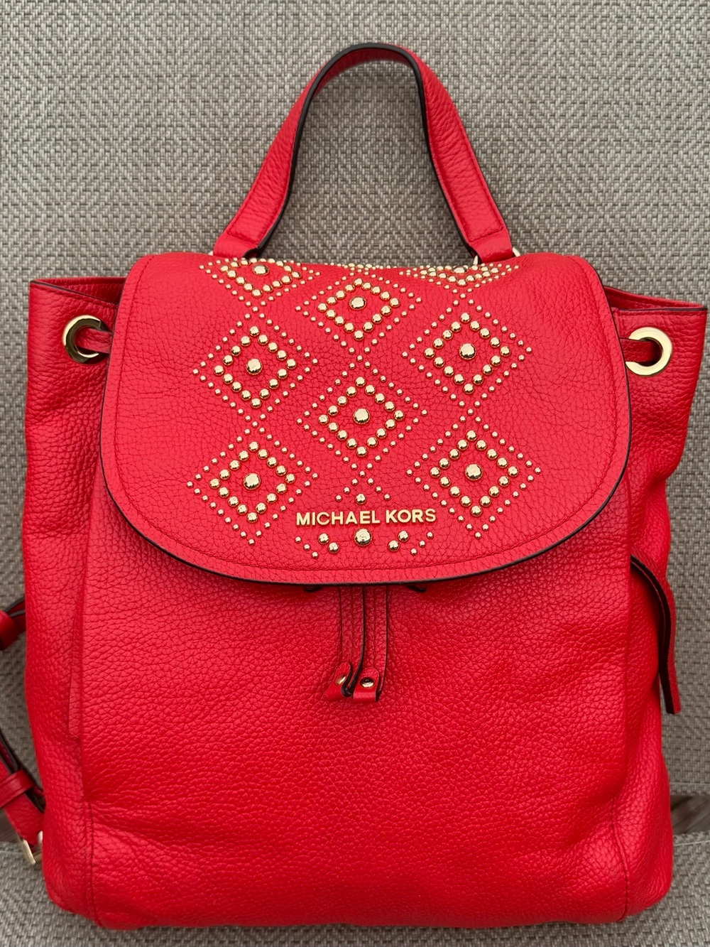 Michael Kors Red Leather Studded Backpack